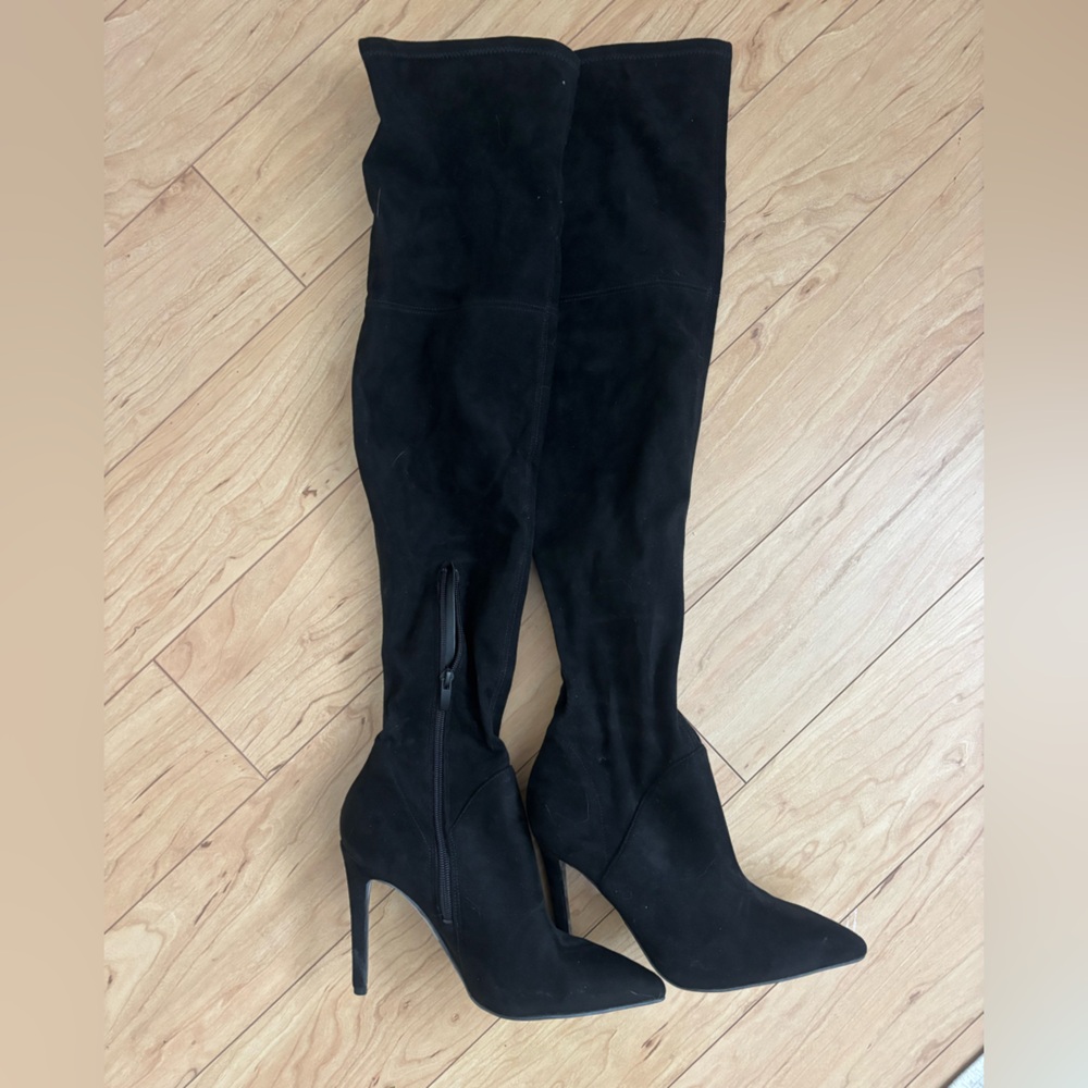 Kendall & Kylie Black Over the Knee Boots-Suede
